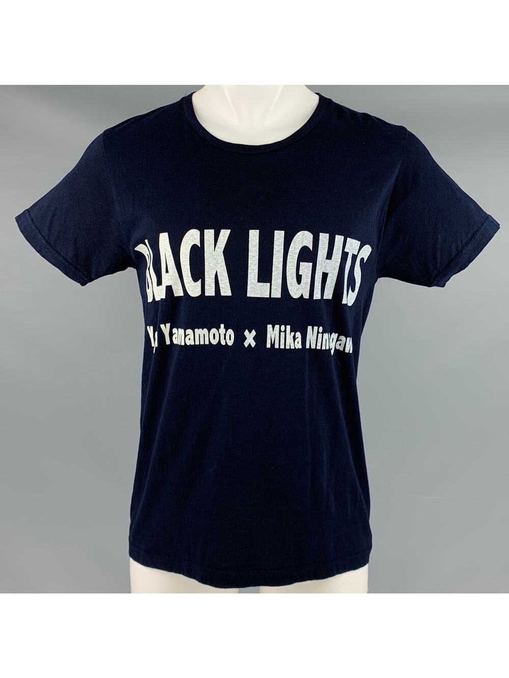 YOHJI YAMAMOTO Size M Navy White Logo Cotton T-shirt